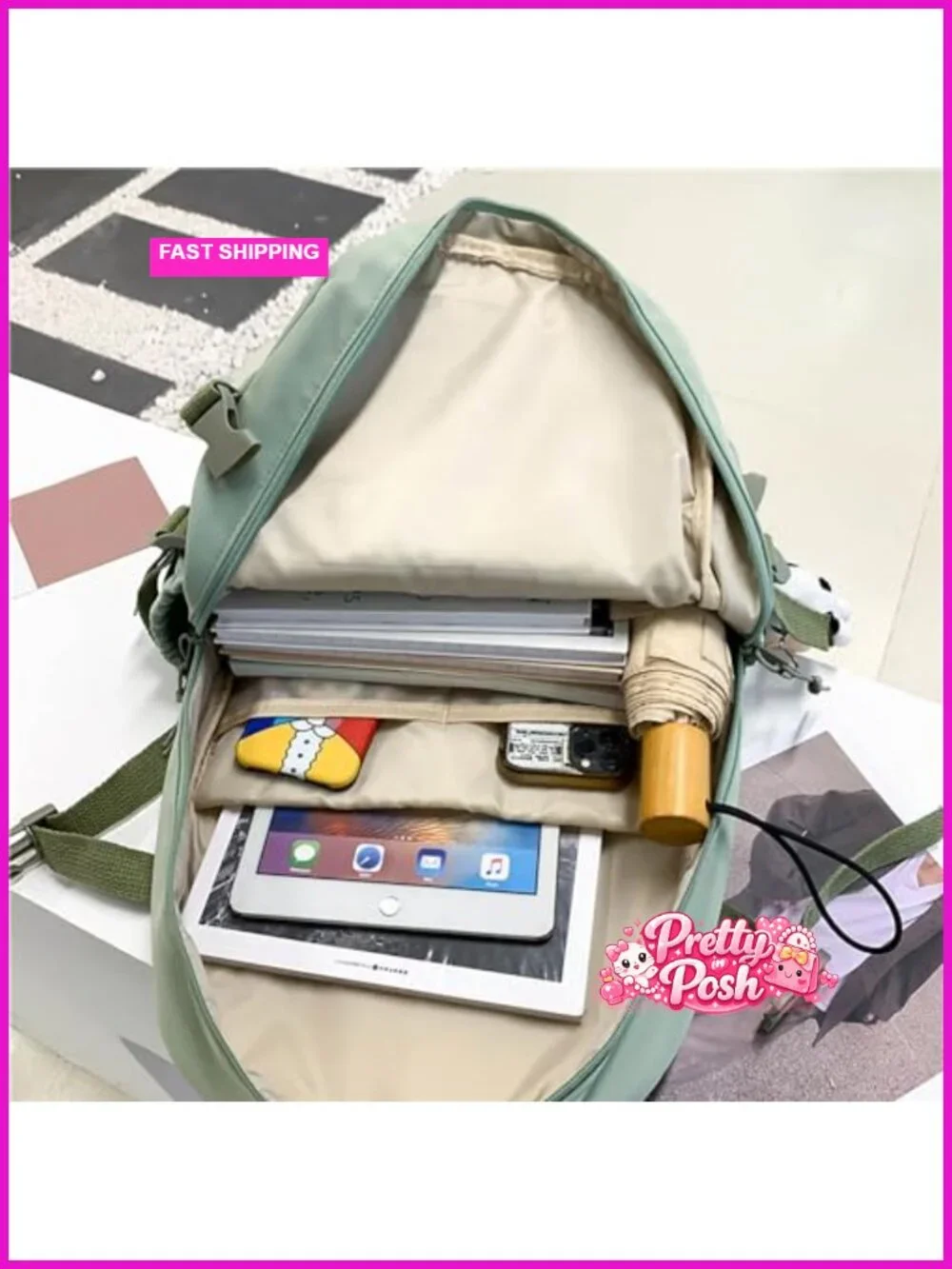 Large Capacity Kawaii Backpack with Bear Plush and Pin Accessories Aesthetic